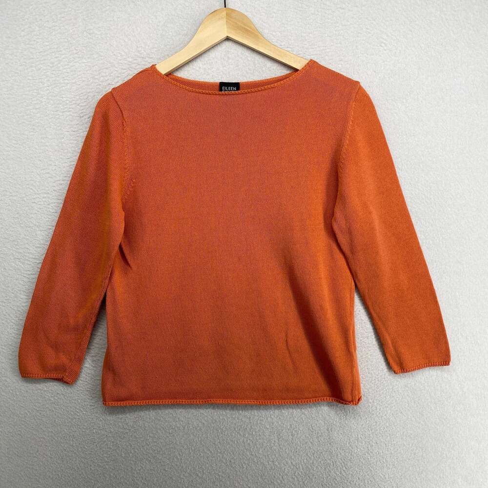 EILEEN FISHER Sweater M Cotton Boat Neck Long Sleeve Pullover Jumper Orange VTG